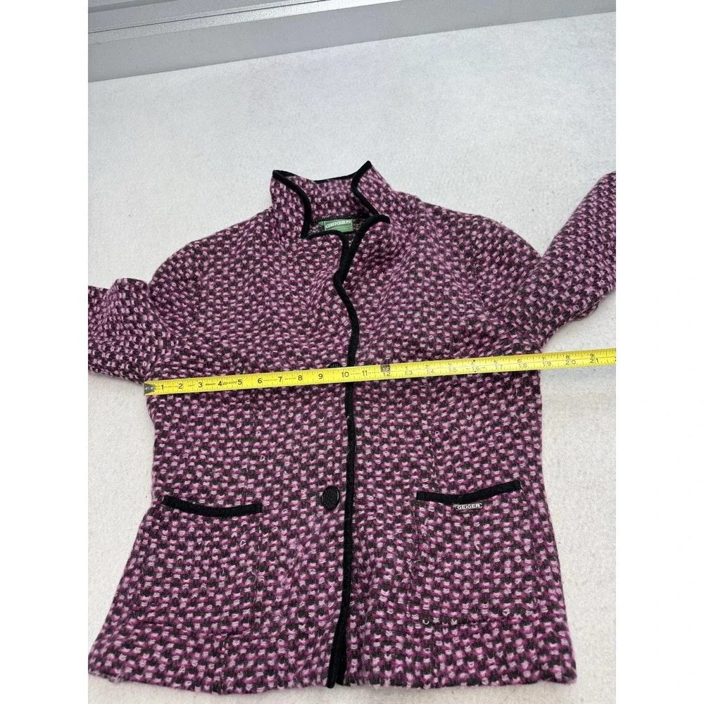 Geiger Blazer Jacket Womens 44 Pink Wool Tweed Check Button Austria Collared
